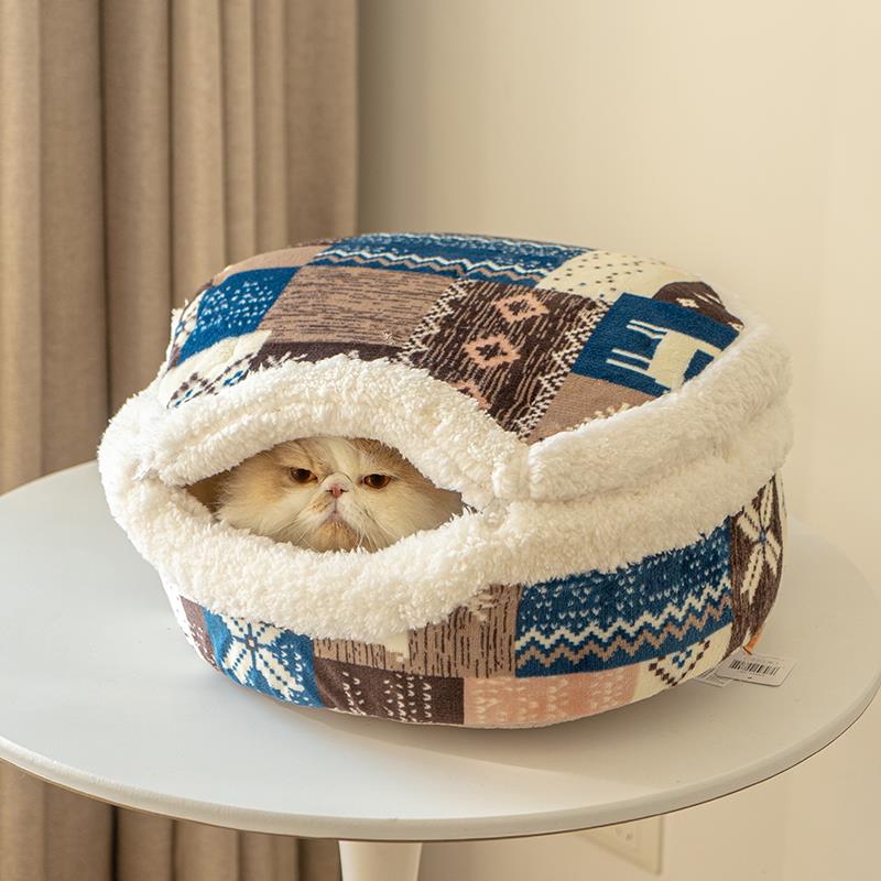 高档『喵川铺子』铜猫通锣烧猫窝冬季保暖封闭式安全感宠四季用咪