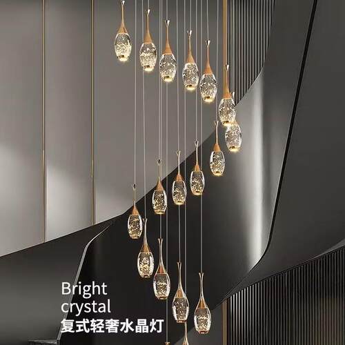 客厅灯loft公寓轻奢别墅复式楼旋转楼梯吊灯LED气泡水晶花瓶吊灯