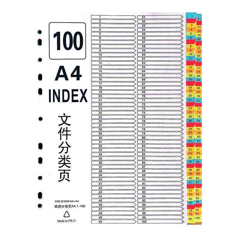 隔页纸100页分页纸索引纸分类卡塑料索引隔页纸11孔（纸质100页）
