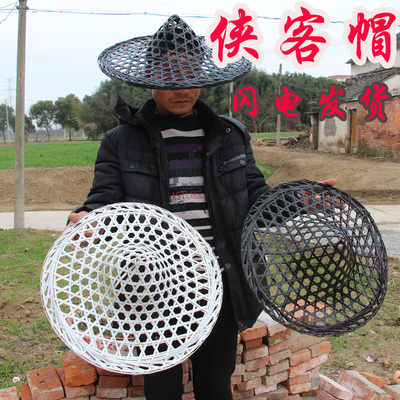竹编斗笠帽子/黑侠客帽/仿古古装灯罩帽/舞台道具/黑色白色舞蹈帽