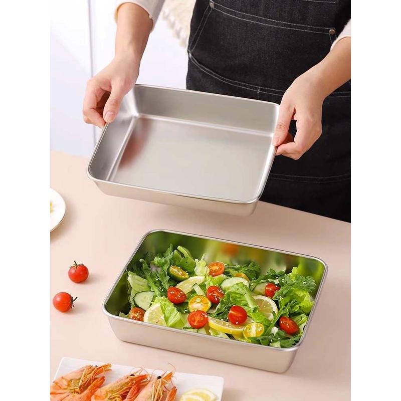 带盖304加厚长方形方盆方盒保鲜盒托盘不锈钢方盘菜盘食品级