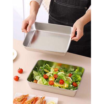 带盖304加厚长方形方盆方盒保鲜盒托盘不锈钢方盘菜盘食品级