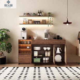 中实木矮柜古EEQ茶边水吧台餐边墙柜靠一体茶水柜置柜藤物编橱柜