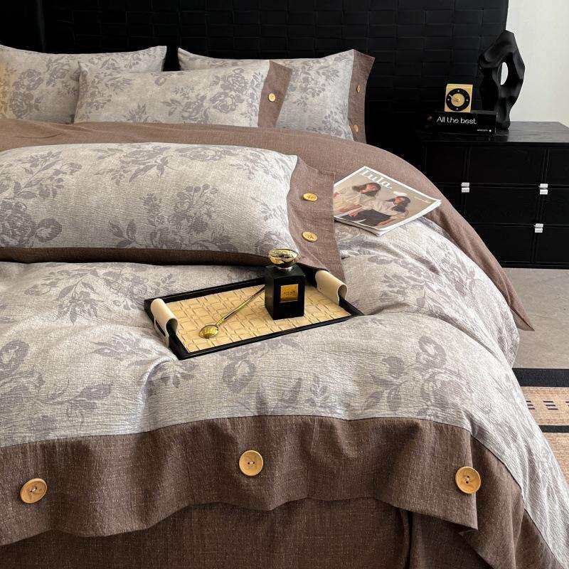 A类水床洗原单麻纽扣四件套四季仿亚加厚单件被套床宿双人仿亚麻