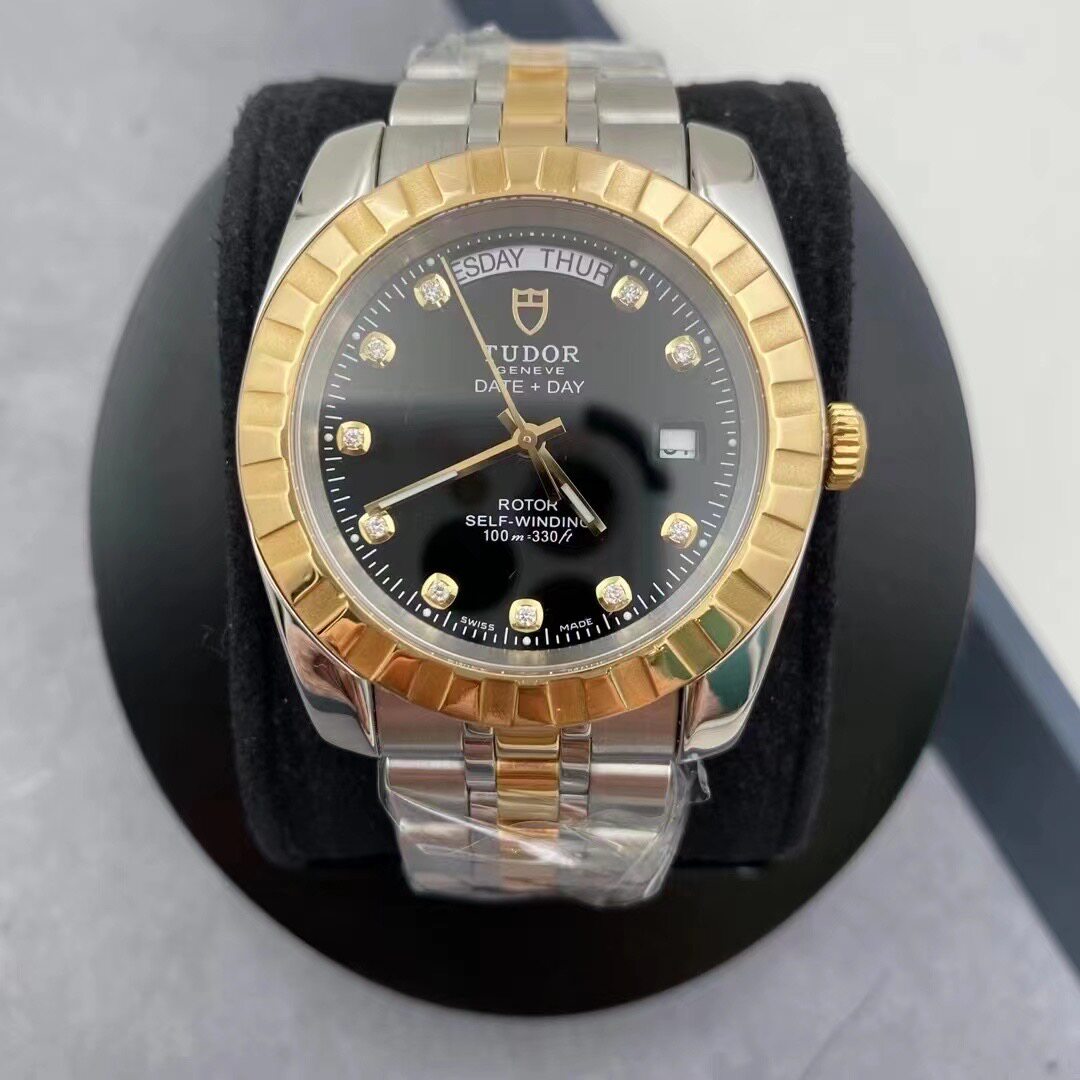 超值98新41mm帝舵经典18K黄金m23013-0020钻石刻度自动机械手表男
