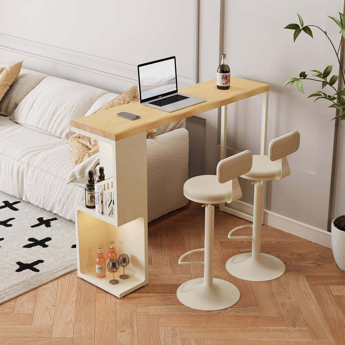 奶油风吧台桌餐桌一体家用隔断窄款实木饭桌原木岛台长条桌小户型,住宅家具,岩板餐桌,淘宝优惠券,粉丝福利购,淘宝优惠卷