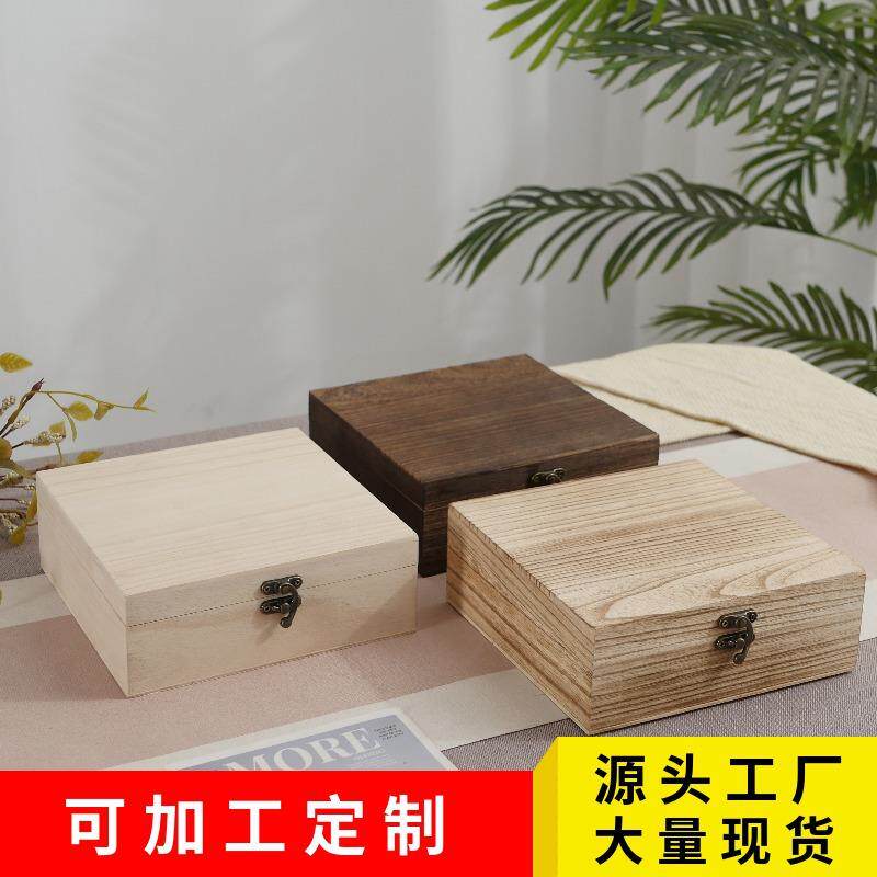 新款桐木长方形木质收纳盒复古式木盒子礼品包装盒翻盖式木盒加工