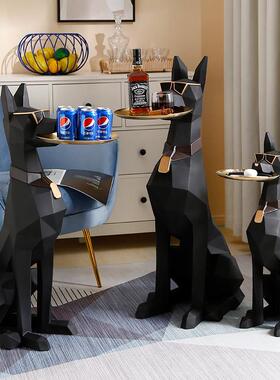 杜宾犬客厅大型落地狗摆件暴力熊电视柜托 托盘家居装饰品耶诞节