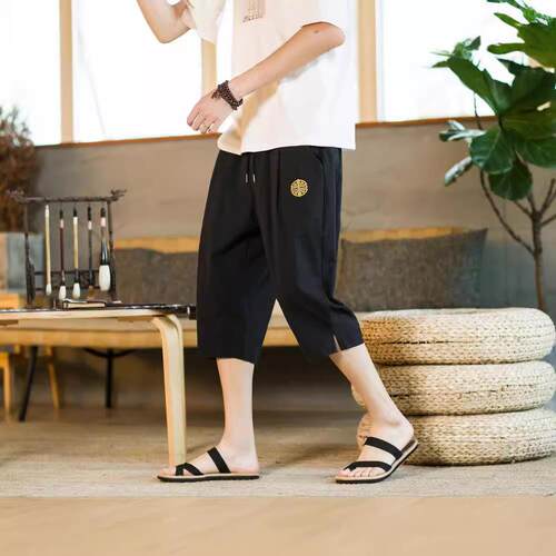 Shorts men's plus size straight leg cropped pants, wide