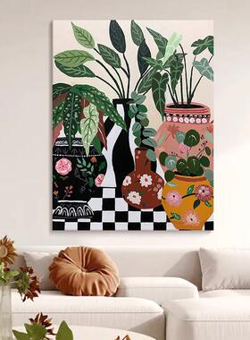 网红大芬村波艺理术手绘丙烯画客厅植装饰画肌画关玄油画绿客普厅