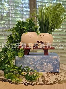 创意多肉树脂装饰摆件家居庭院母女看书款多肉花盆工艺品