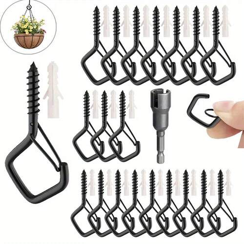Set of 20 Stainless Steel Screw-On Hooks, Screw-On Hook with
