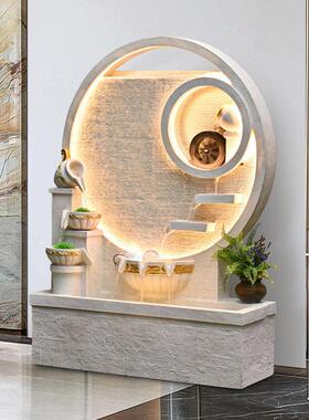 现代高山流水墙造景观庭院花园客厅公司迎门水幕屏风假山喷泉摆件