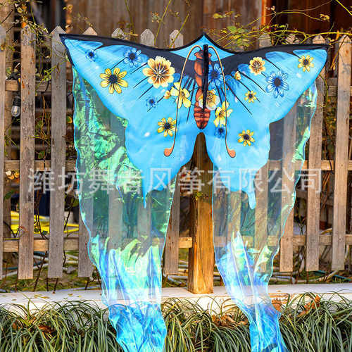 2025新款风筝网红卡通流光网纱蓝蝴蝶微风易飞手持儿童大人专用