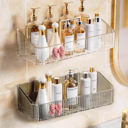 Wall-mounted transparent bathroom shelf, no drilling require