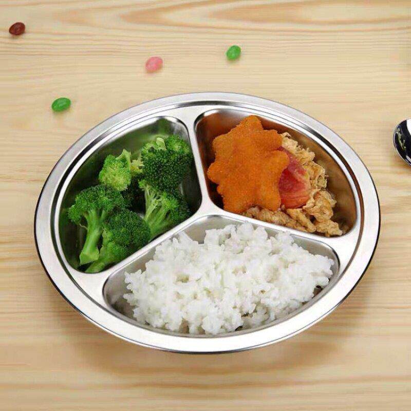 铁饭盒分隔(特厚款)304不锈钢深盘圆形分格创意防摔餐盘食堂饭厅