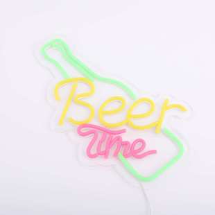 led霓虹灯beer 饰 time鸡尾酒造型吧台bar发光酒杯装