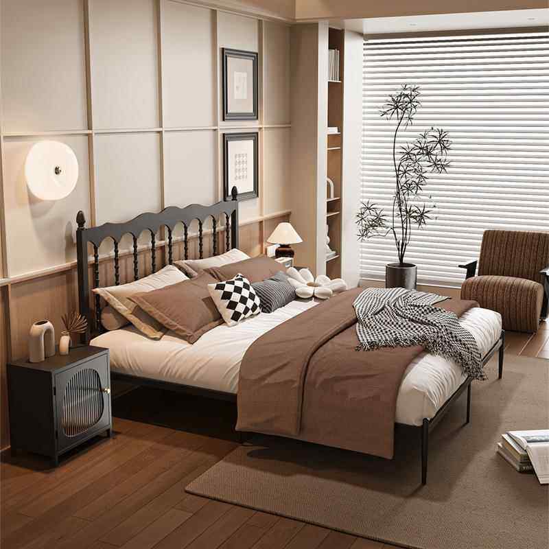 法式复古艺床床铁黑色1.12215m1主卧.8m双人床现代简约米白儿童床