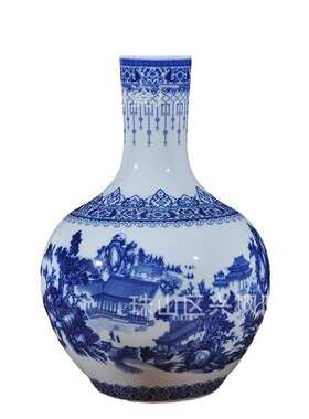 仿古花瓶现代瓶工艺品花瓶龙纹大号天球落景德镇 地大陶瓷