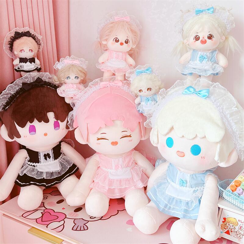 现货棉花娃娃娃衣10cm15cm20cm40cm蓝粉黑白女仆女佣连衣裙礼物女