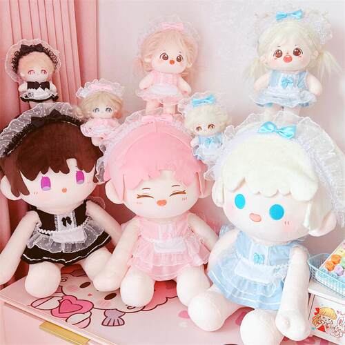 现货棉花娃娃娃衣10cm15cm20cm40cm蓝粉黑白女仆女佣连衣裙礼物女