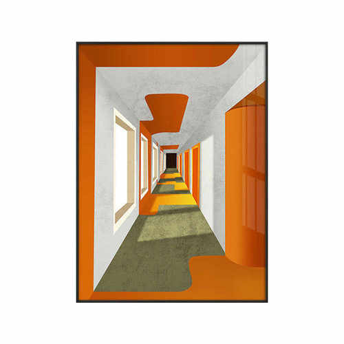 现代简约入户玄关装饰画走廊过道空间建筑挂画大气橙色样板房壁画