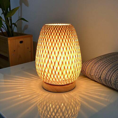 民宿个创意台灯床头灯卧室客厅范氛围竹编灯小夜灯民宿覆古小台灯