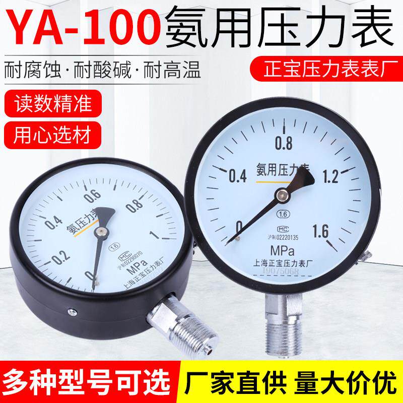 YA-100氨用压力表 0-1.6MPA真空耐磨防腐蚀氨用压力表 上海正宝