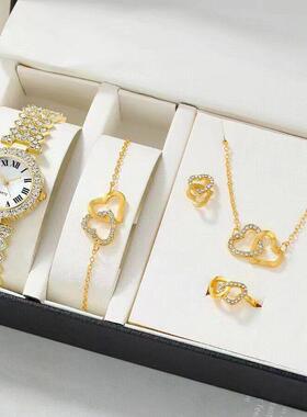 women's wrist watch 5pcs/set 女士腕表套装时尚满钻蝴蝶石