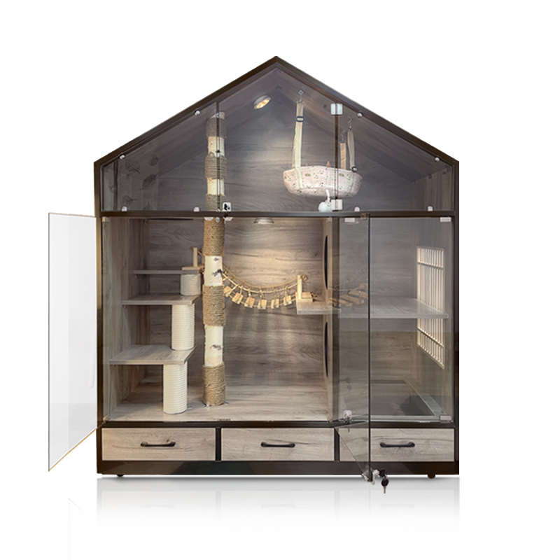 定制全景猫别墅实木家用猫笼超大自由空间室内猫咪豪华柜猫屋猫窝