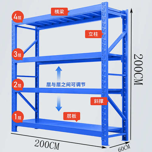 架梁式中型仓库层200kg货架4佛山厂家厂房仓储批发服装工业横电商