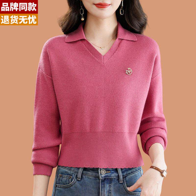 翻领毛衣女秋冬2026新款洋气高腰短款配裙子羊毛针织打底小衫上衣