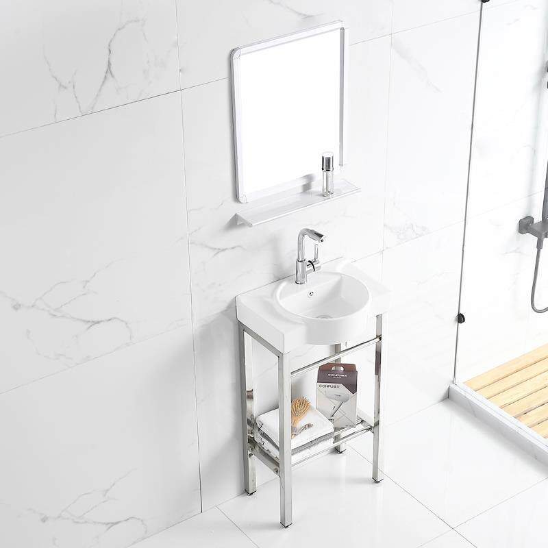 落地式洗脸盆组合小号陶瓷洗手盆立柱盆洗漱盆简约不锈钢支架防水