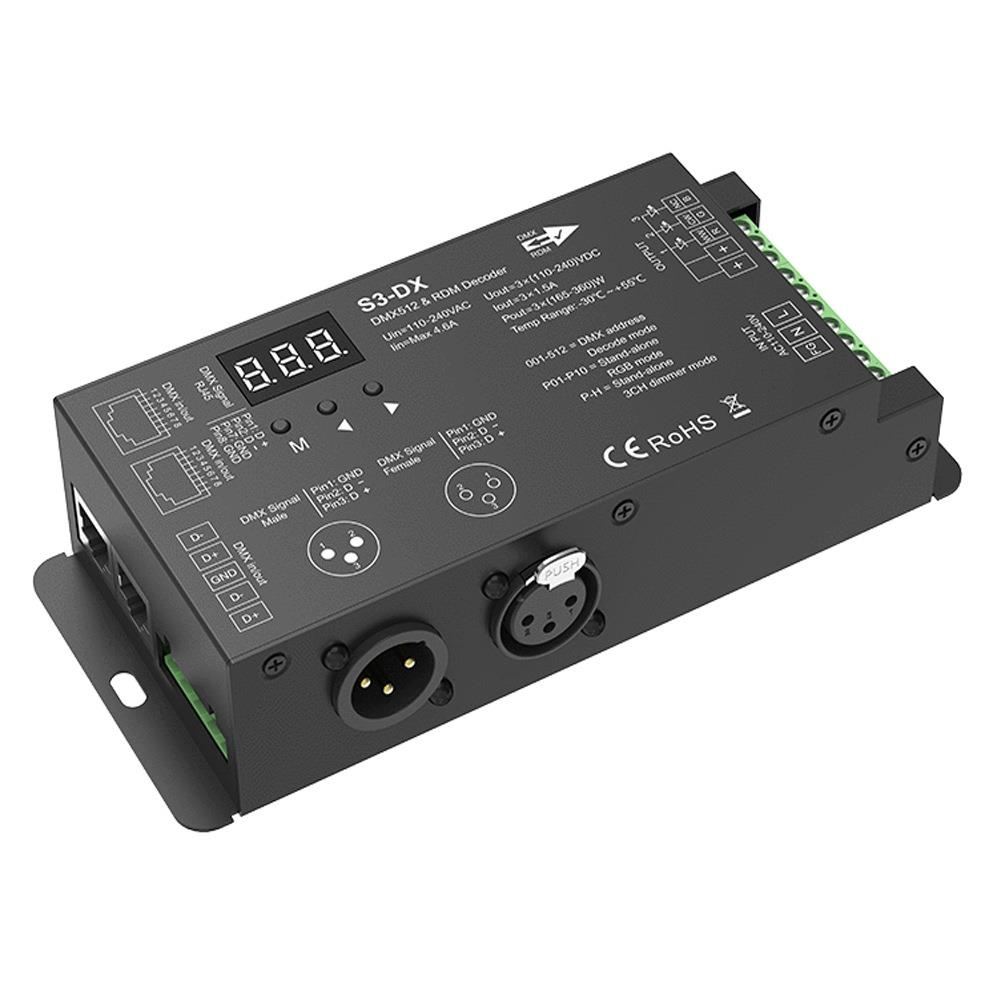S3-DX三通道高压LED灯带DMX512/RDM解码器 3*1.5A数显 可2.4G遥控