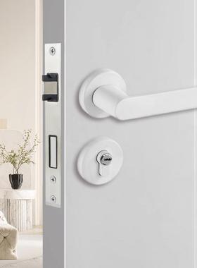 白色室内卧室房木门锁家用房间门把手简约奶油风磁吸静音两件式锁