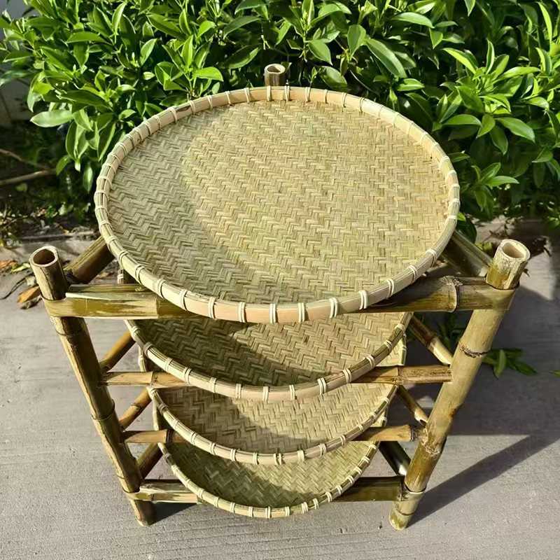 竹架子竹编置物架竹制品簸箕火锅架多层楠竹晾茶晒架竹三脚架手工