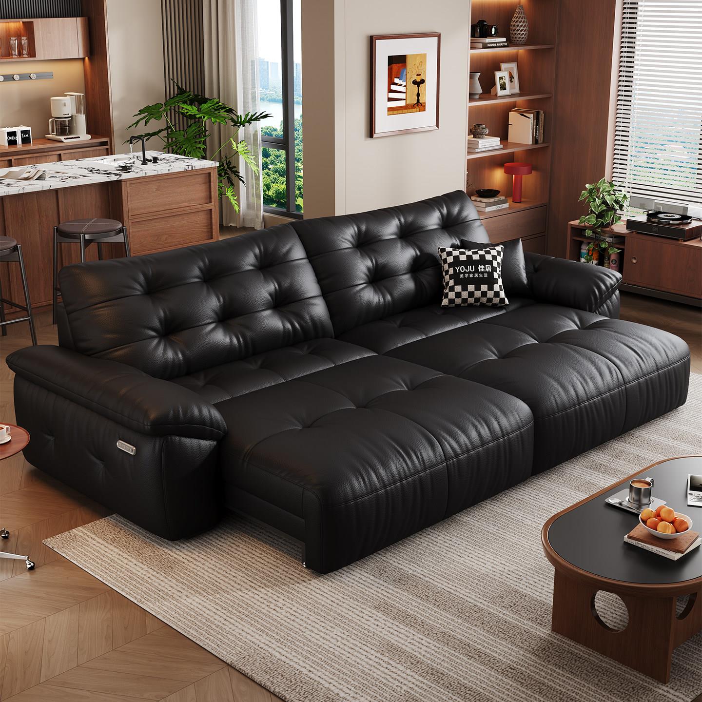 太空云朵电动功能真牛皮沙发床意式复古风客厅多功能伸缩电动沙发