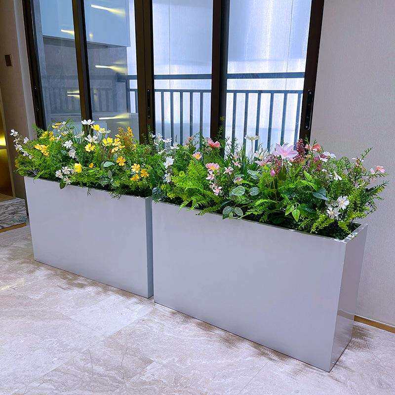 wo+仿真格桑花绢花绿植混搭铁花箱室内餐厅花槽室外阳台花坛摆放
