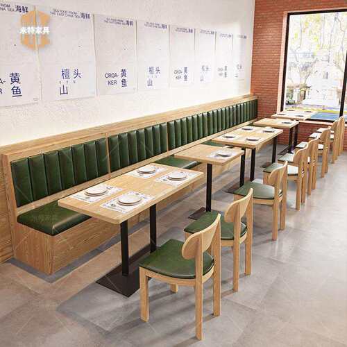 火锅快店卡座餐馆堂靠实木餐桌墙椅饭店食餐厅奶茶353小吃店餐店