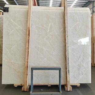 白冰玉白水晶天然透光轻奢大理石圆形餐桌岛台玄关墩子工艺品定制