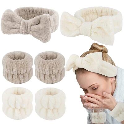 3Pcs Spa Headband Wristband for Washing Face Microfiber Make