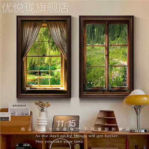 网红客厅复假窗风高景宿装饰挂画民酒画店轻奢艺术壁级会古所西餐