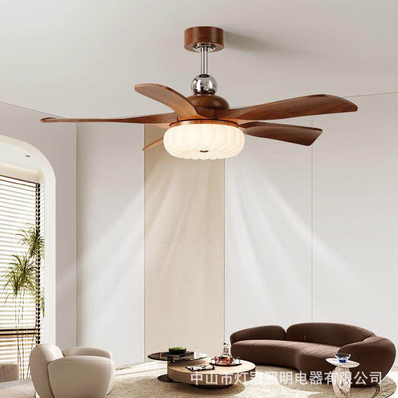 中古风客厅风扇灯法式复古奶油风花形静音护眼电扇一体吊扇灯具