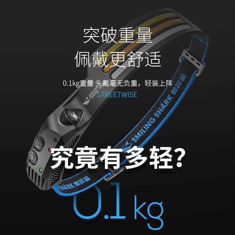 微笑鲨户外轻量型钓鱼灯大泛光头戴灯智能感应式红光爆闪头灯
