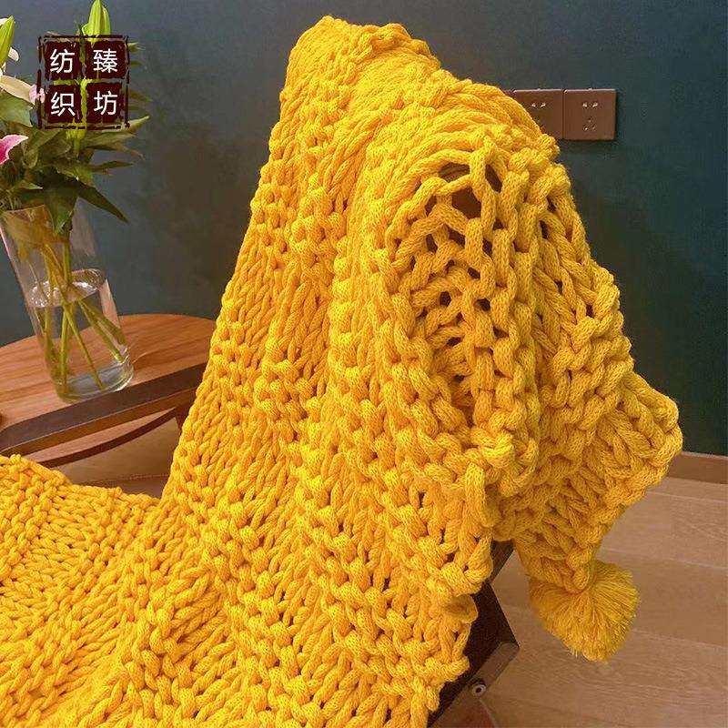 漫弦 复古手工粗线盖毯沙发搭巾 客厅地毯 加厚毛线针织毯 拍照道