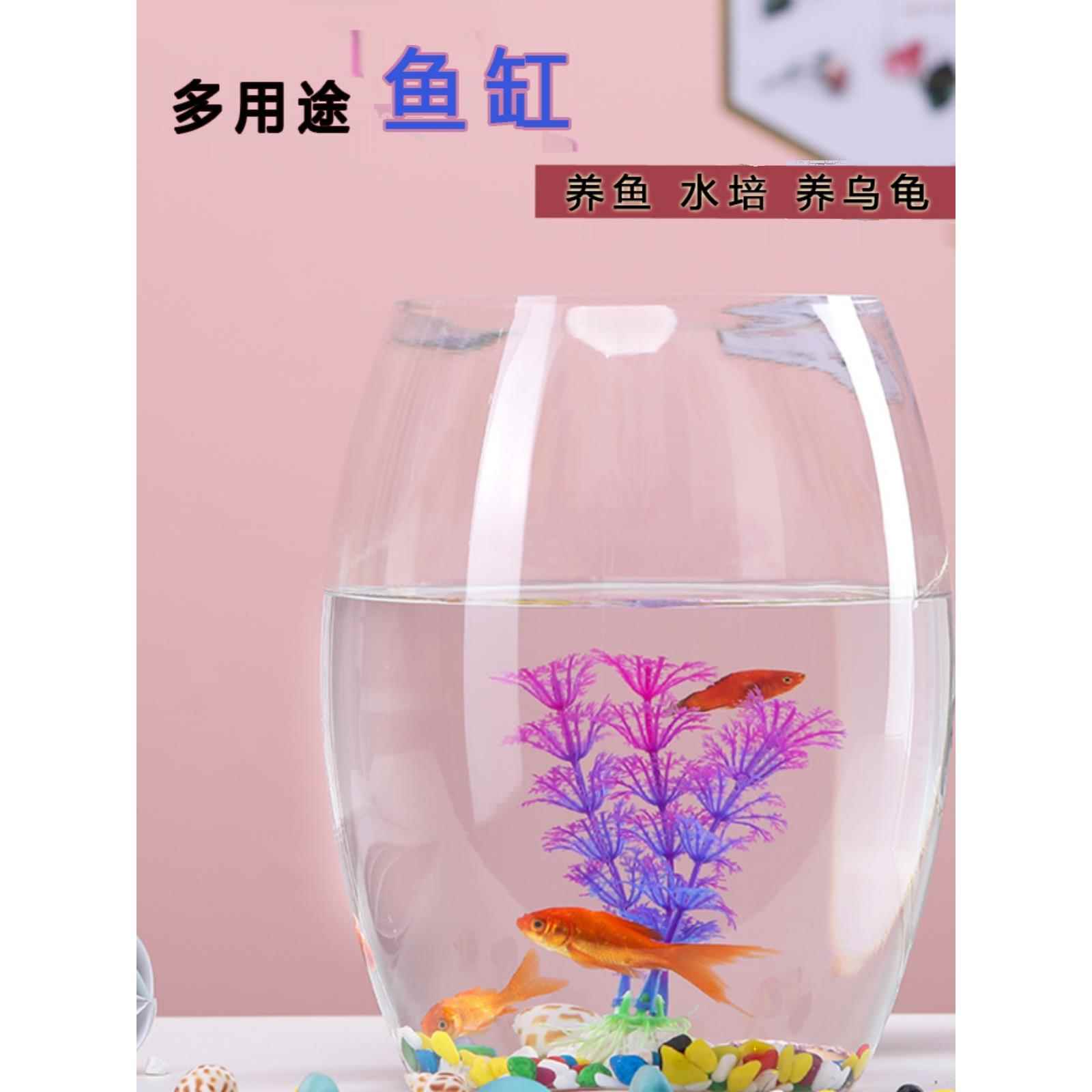 玻璃鱼缸圆形鱼缸大号加厚透明金鱼缸客厅家用桌面椭圆形迷你小型