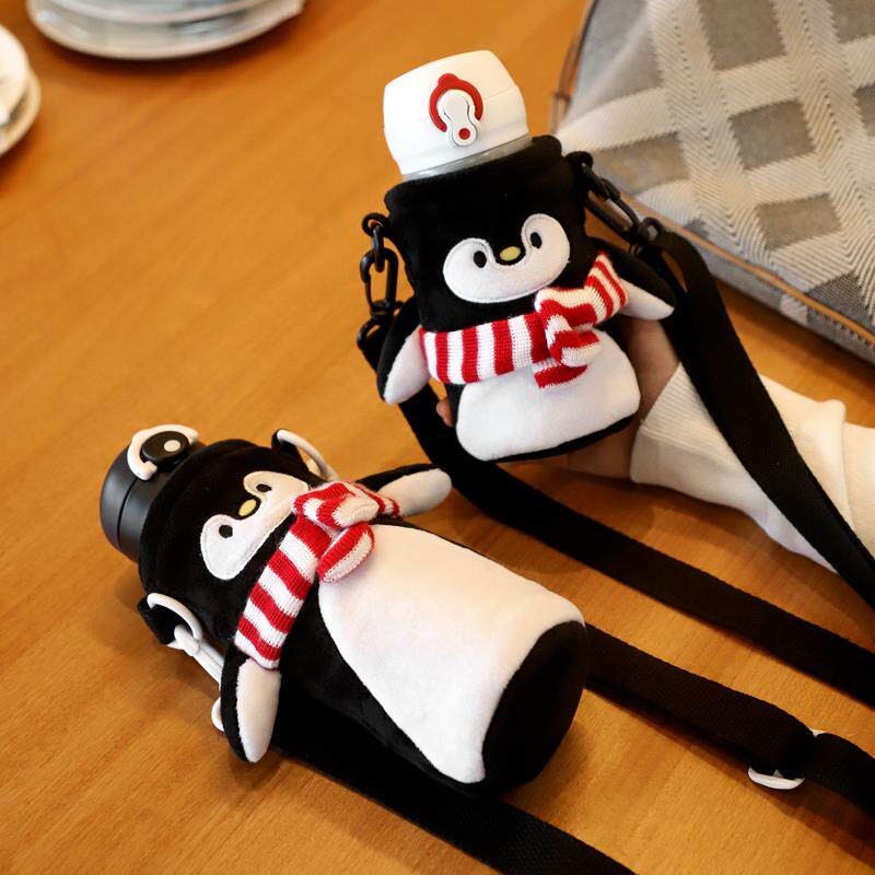 膳魔师水杯保温杯套斜挎带背带挂绳可爱毛绒通用保护套水壶