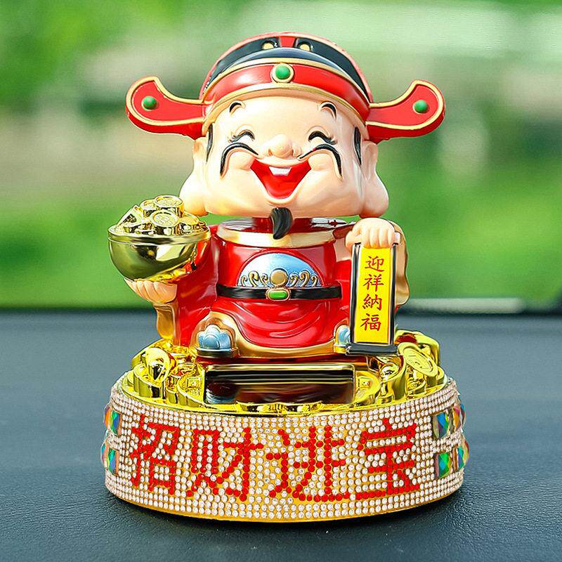 新太阳能点头五福财神爷摆件创意车上中控台装饰店面家居桌上摆饰