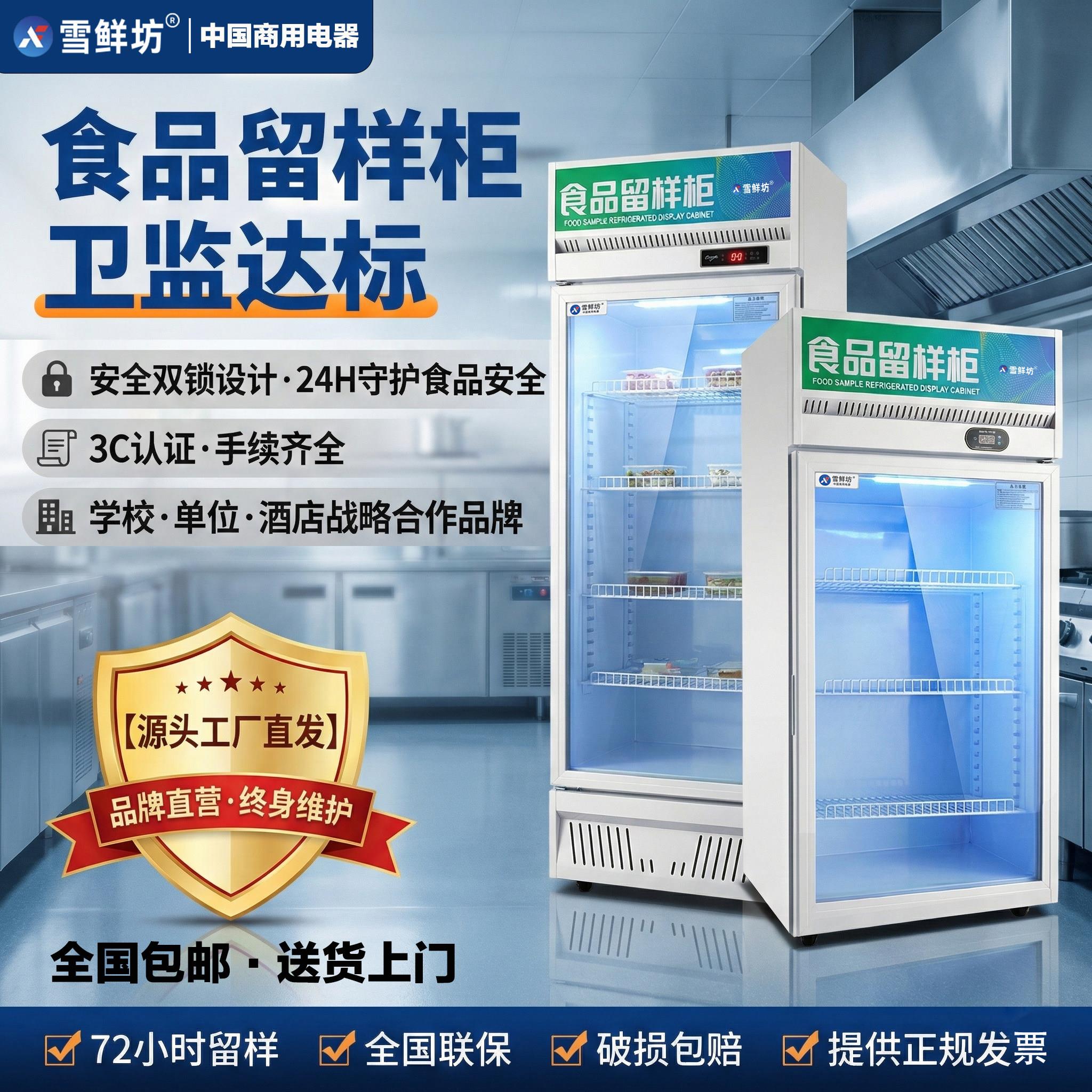 幼儿园食品留样柜双锁温度显示厨房小型保鲜柜蔬菜饮料冷藏展示柜