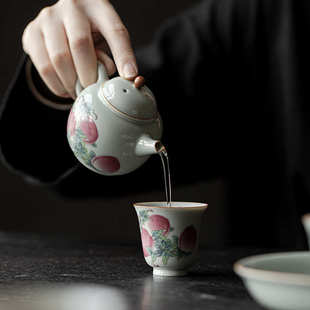 宜室茶话复古寿桃茶壶单壶女士茶壶家用陶瓷不烫手泡茶壶功夫茶具